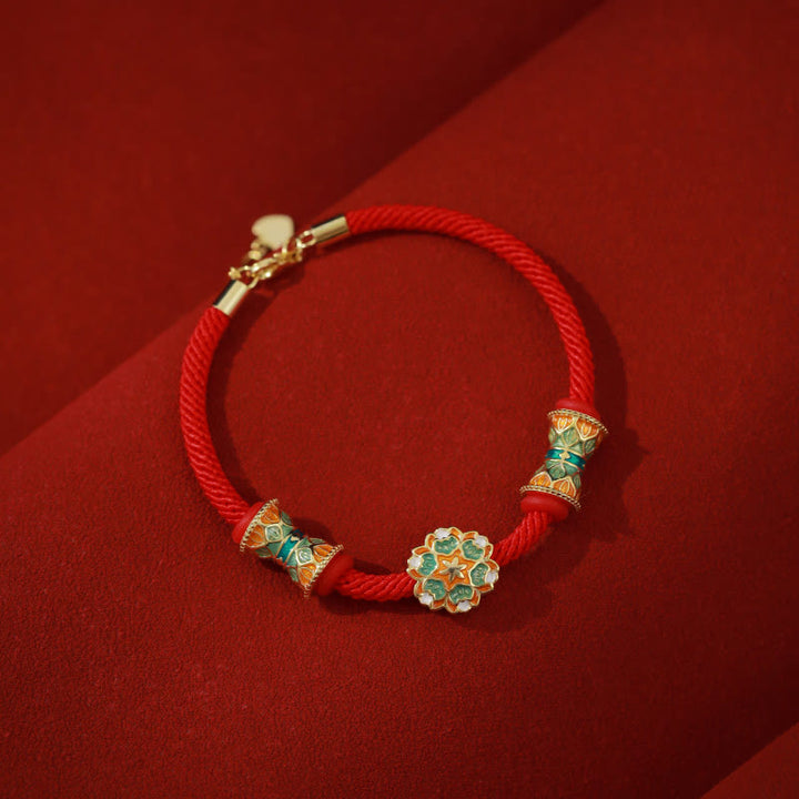 Buddha Stones Dunhuang 925 Sterling Silver Lotus Drum New Beginning Red Rope Bracelet - 14-17cm - image 0