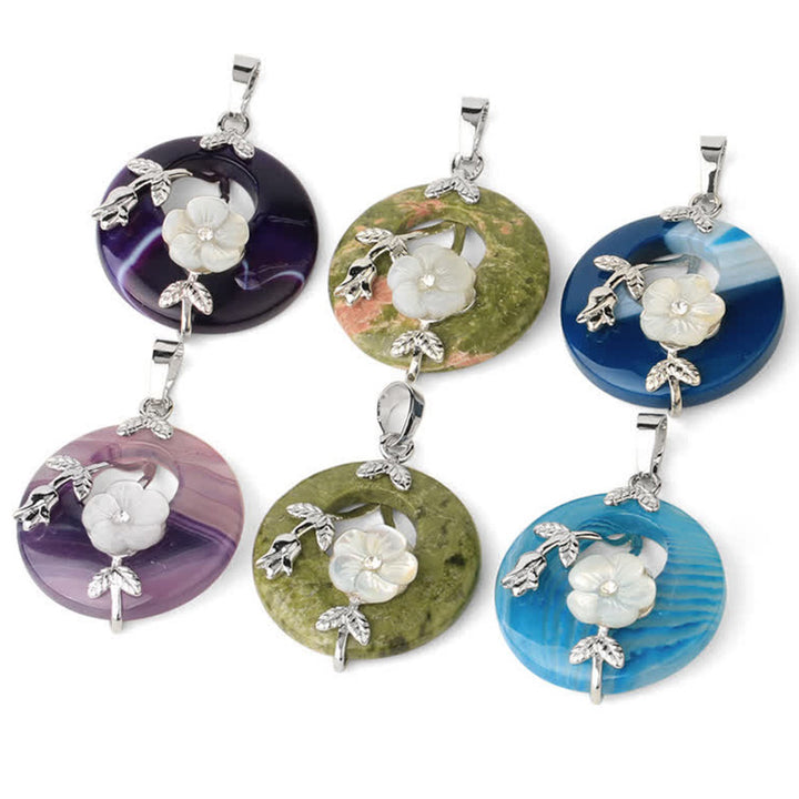 Buddha Stones Various Crystal Amethyst Green Aventurine Flower Healing Necklace Pendant - image 1