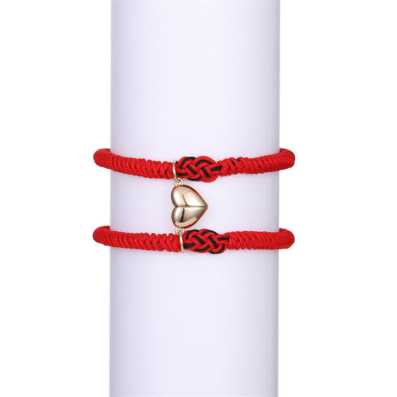 Buddha Stones 2Pcs Tibetan Luck Chinese Knot Protection String Bracelet - Red&Gold heart(Bracelet Size 16-27cm) - image 25