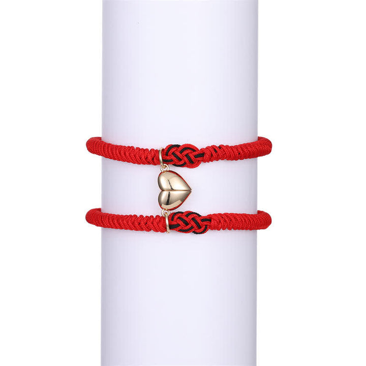 Buddha Stones 2Pcs Tibetan Luck Chinese Knot Protection String Bracelet - Red&Gold heart(Bracelet Size 16-27cm) - image 25
