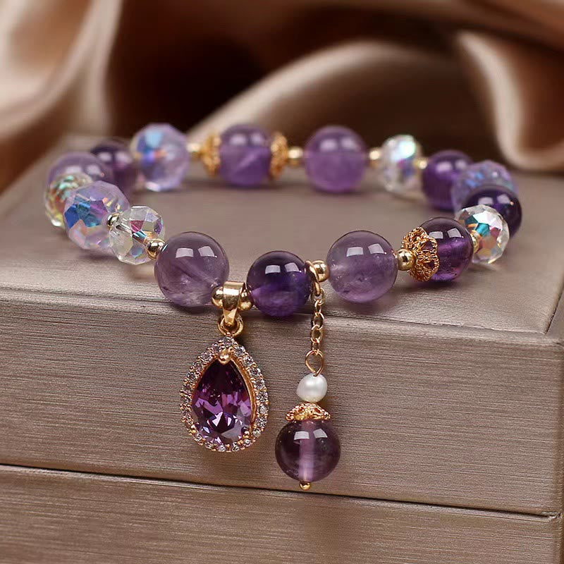 Natural Amethyst Zircon Love Heart Healing Soul Charm Bracelet - image 4