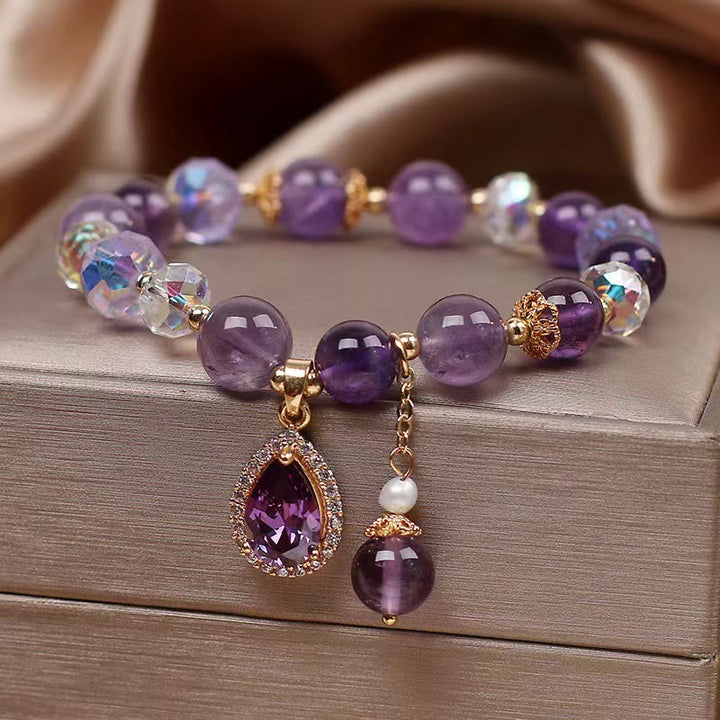 Natural Amethyst Zircon Love Heart Healing Soul Charm Bracelet - image 4