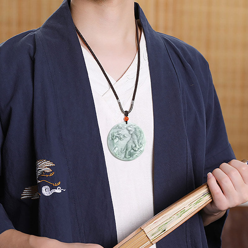 Buddha Stones Chinese Zodiac Tiger Jade Protection Necklace String Pendant - image 3