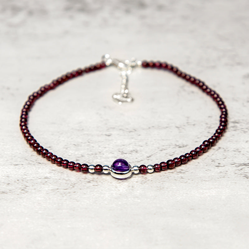 Buddha Stones Garnet Amethyst Purification Calm Anklet - image 4
