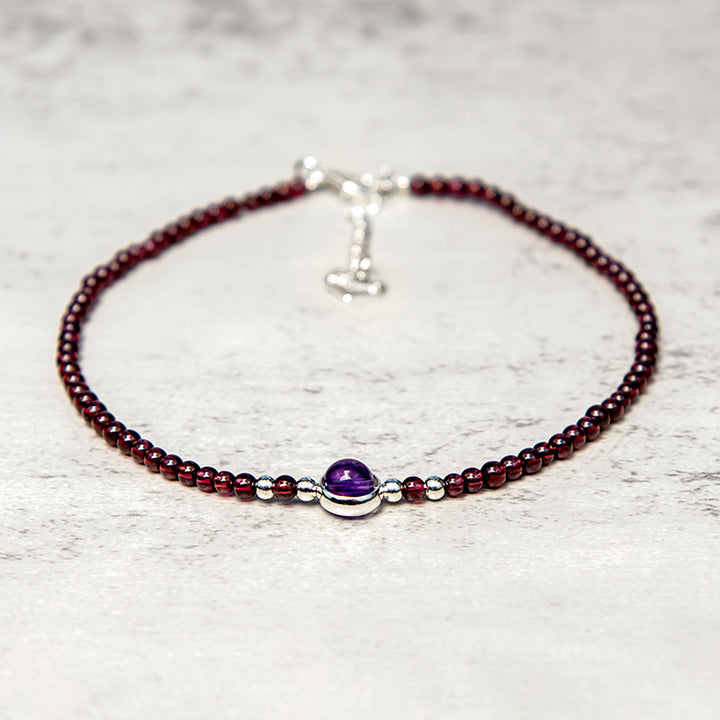 Buddha Stones Garnet Amethyst Purification Calm Anklet - image 4