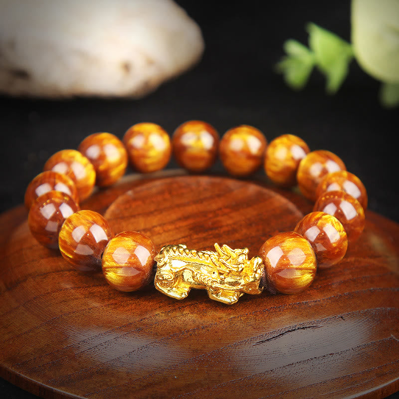 Buddha Stones Lucky Golden Tiger Eye Abundant Pixiu Bracelet - image 3