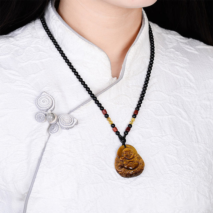 Buddha Stones Tiger's Eye Laughing Buddha Blessing Necklace - image 5