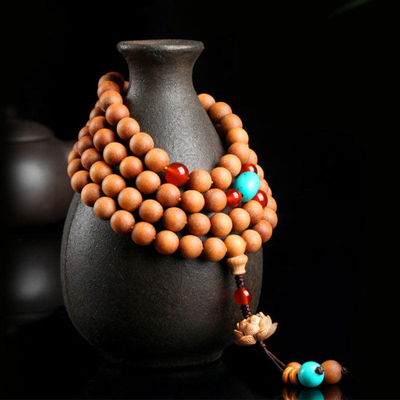 Buddha Stones Tibetan Sandalwood Lotus Enlightenment Charm Mala Bracelet - image 1