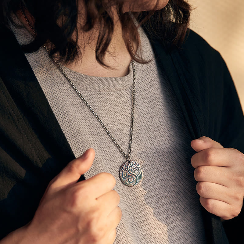 Buddha Stones 990 Sterling Silver Yin Yang Water and Fire Balance Necklace Pendant - image 11