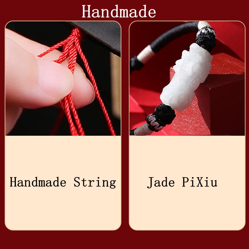 Buddha Stones Handmade Natural Jade PiXiu Luck Prosperity Braided String Bracelet - image 11