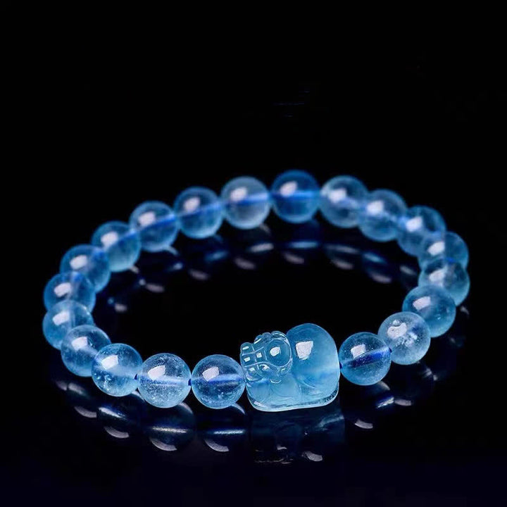 Buddha Stones Natural Aquamarine Pixiu Serenity Healing Bracelet - 10mm - image 4