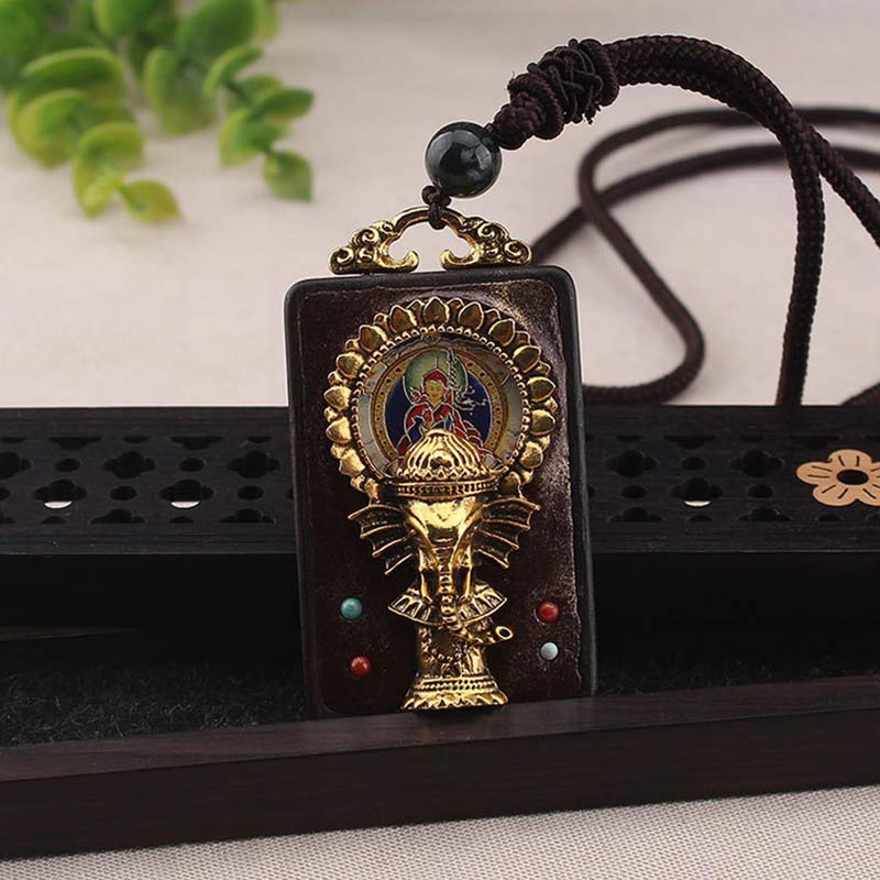 Ebony Wood Elephant God of Fortune Buddha Blessing Necklace String Pendant - image 8