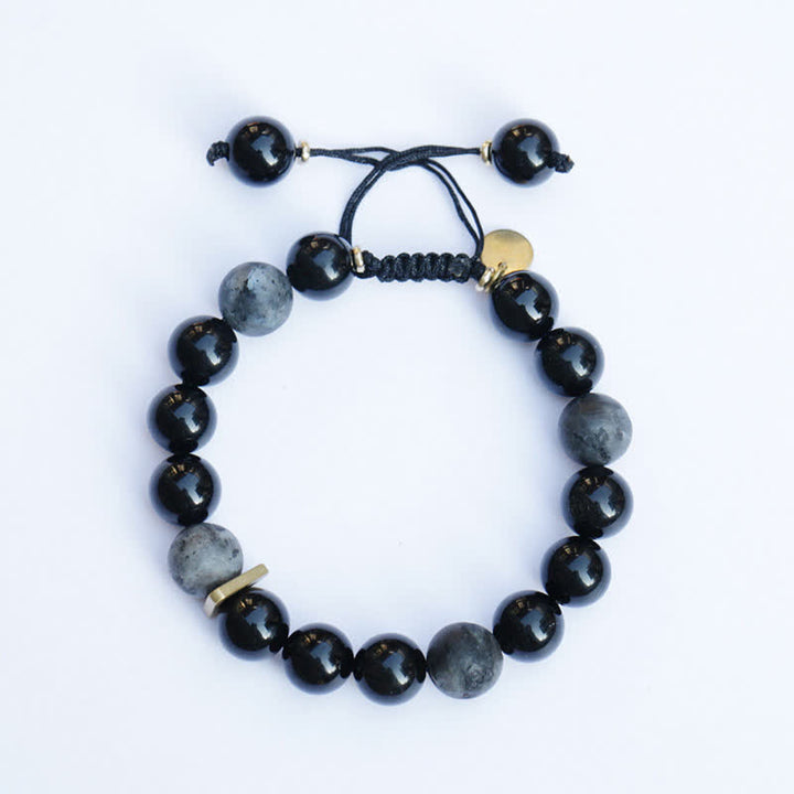 Buddha Stones Black Obsidian Black Glitter Stone Purification Bracelet - Round Beads - 17-21cm - image 6
