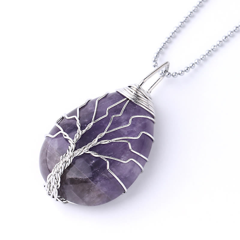 Buddha Stones Natural Quartz Crystal Tree Of Life Healing Energy Necklace Pendant - Amethyst Silver Tree - image 37