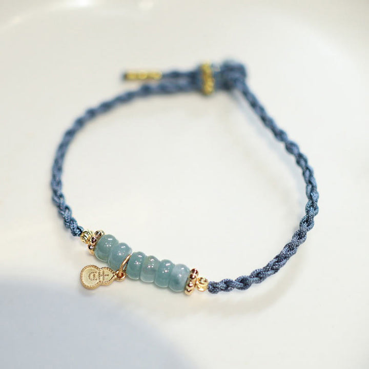 Buddha Stones 925 Sterling Silver Natural Jade Gourd Rutilated Quartz Fu Character Luck Braid Bracelet - image 1