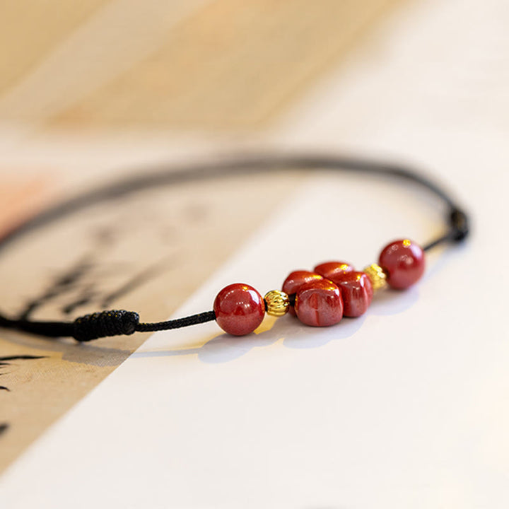 Buddha Stones Four Leaf Clover Cinnabar Blessing Calm String Bracelet Anklet - image 23