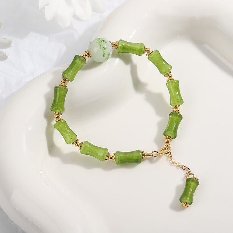Buddha Stones Green Bamboo Pattern Liuli Crystal Moss Agate Wealth Chain Bracelet - image 1
