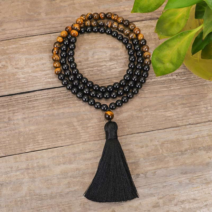 Buddha Stones Tibetan Black Onyx Tiger Eye Protection Necklace Mala Set - image 2