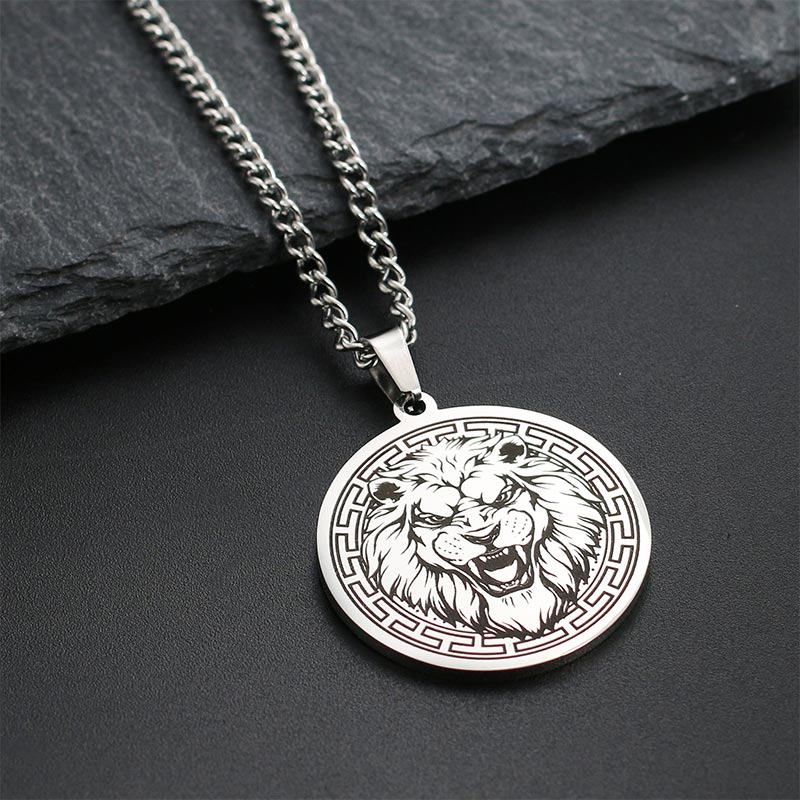 Buddha Stones Animal Titanium Steel Chain Necklace Protection Pendant - Silver Lion - image 6