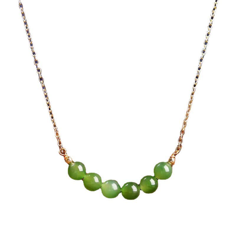 14k Gold Plated Hetian Cyan Jade Beaded Luck Necklace Pendant - image 7