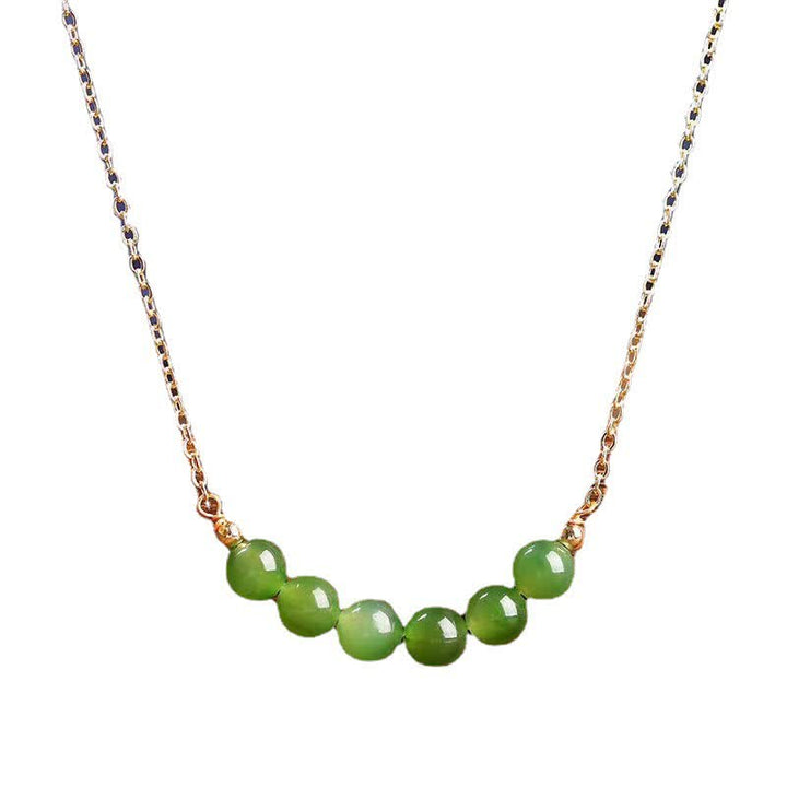 14k Gold Plated Hetian Cyan Jade Beaded Luck Necklace Pendant - image 7