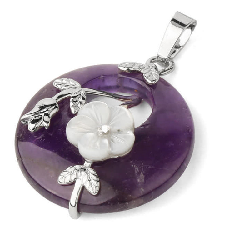 Buddha Stones Various Crystal Amethyst Green Aventurine Flower Healing Necklace Pendant - Amethyst - image 2