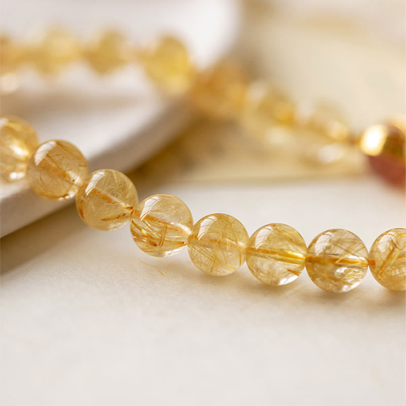Buddha Stones Golden Rutilated Quartz Strawberry Quartz Star Protection Bracelet - image 3