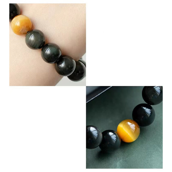 Buddha Stones Natural Rainbow Obsidian Tiger Eye Positive Love Bracelet - image 18