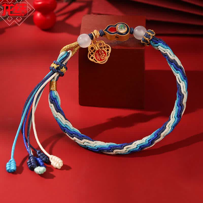 Buddha Stones 925 Sterling Silver Handmade Gourd Blessing String Reincarnation Knot Bracelet - image 6