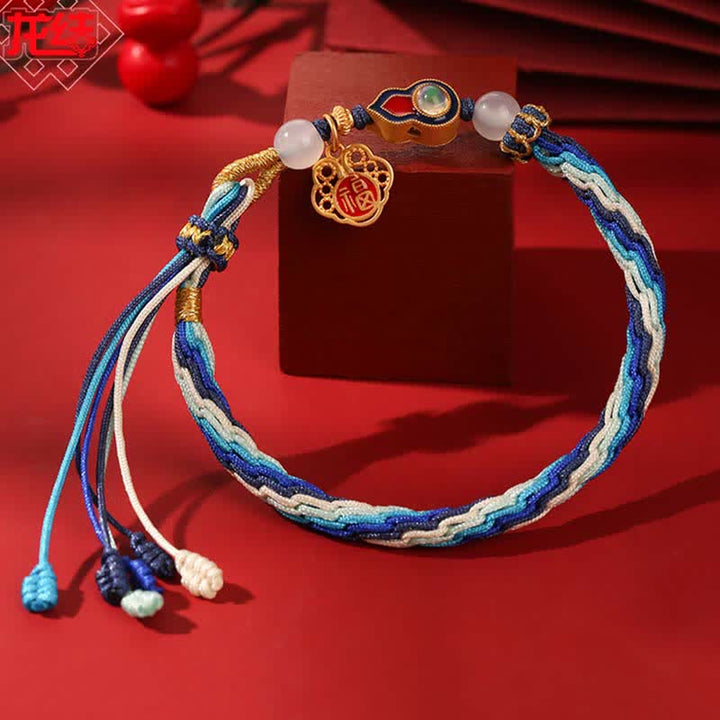 Buddha Stones 925 Sterling Silver Handmade Gourd Blessing String Reincarnation Knot Bracelet - image 6