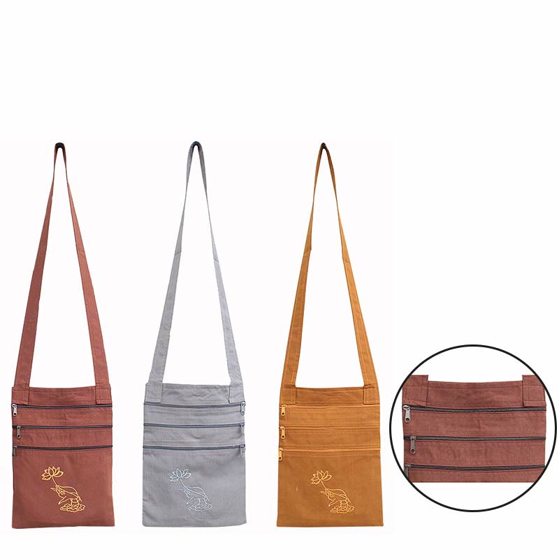 Buddha Stones Spiritual Mind Practice Lotus Embroidered Cotton Shoulder Bag Crossbody Bag - image 1
