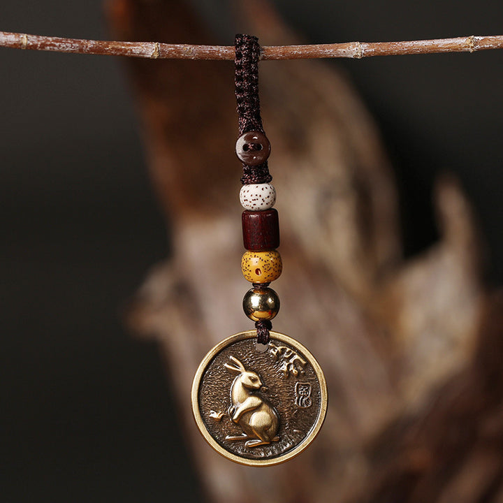 Chinese Zodiac Copper Luck Keychain Decoration - Rabbit - image 4