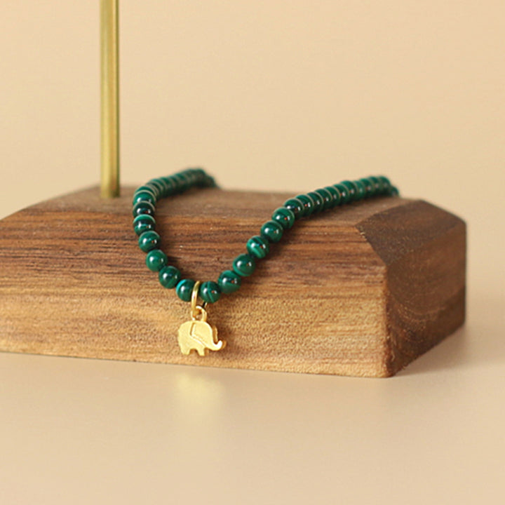Buddha Stones Natural Malachite Elephant Anti-Anxiety Charm Bracelet - image 5
