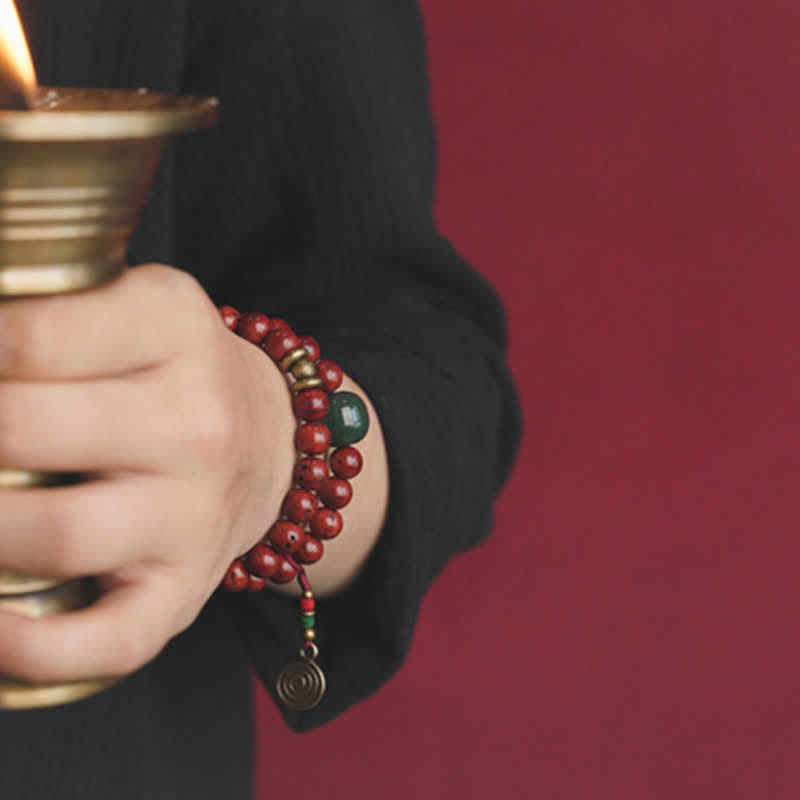 Buddha Stones Bodhi Seed Cyan Jade Copper Peace Luck Bracelet - image 2