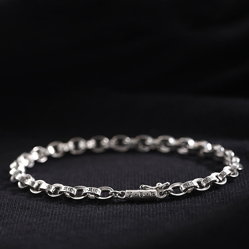 Buddha Stones 925 Sterling Silver Om Mani Padme Hum Carved Design Creativity Metal Bracelet - image 8