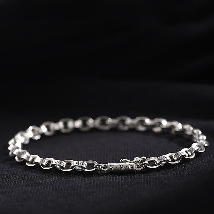 Buddha Stones 925 Sterling Silver Om Mani Padme Hum Carved Design Creativity Metal Bracelet - image 8