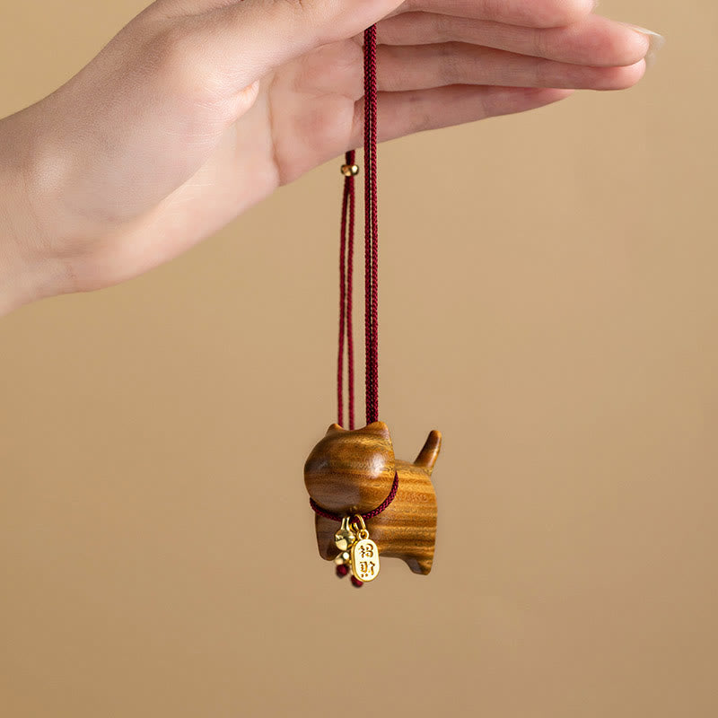 Buddha Stones Ebony Wood Green Sandalwood Lucky Cat Fu Character Lucky Fortune Bell Balance Car Hanging Decoration - image 9