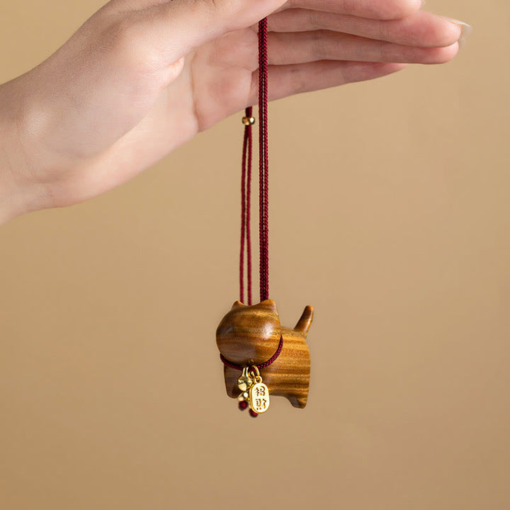 Buddha Stones Ebony Wood Green Sandalwood Lucky Cat Fu Character Lucky Fortune Bell Balance Car Hanging Decoration - image 9