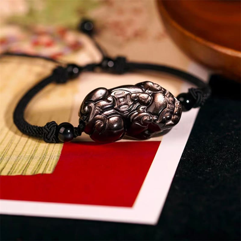 Buddha Stones Natural Obsidian Amethyst Citrine PiXiu Cooper Coin Wealth Bracelet - image 9