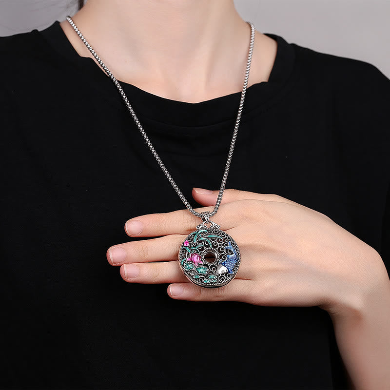 Buddha Stones Koi Fish Lotus Peace Buckle Fu Character Wealth Luck Necklace Pendant - image 3