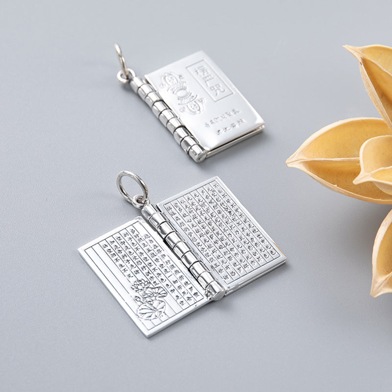 Buddha Stones 990 Sterling Silver Heart Sutra Great Compassion Shurangama Mantra Lotus Vajra Peace Necklace Pendant - image 2