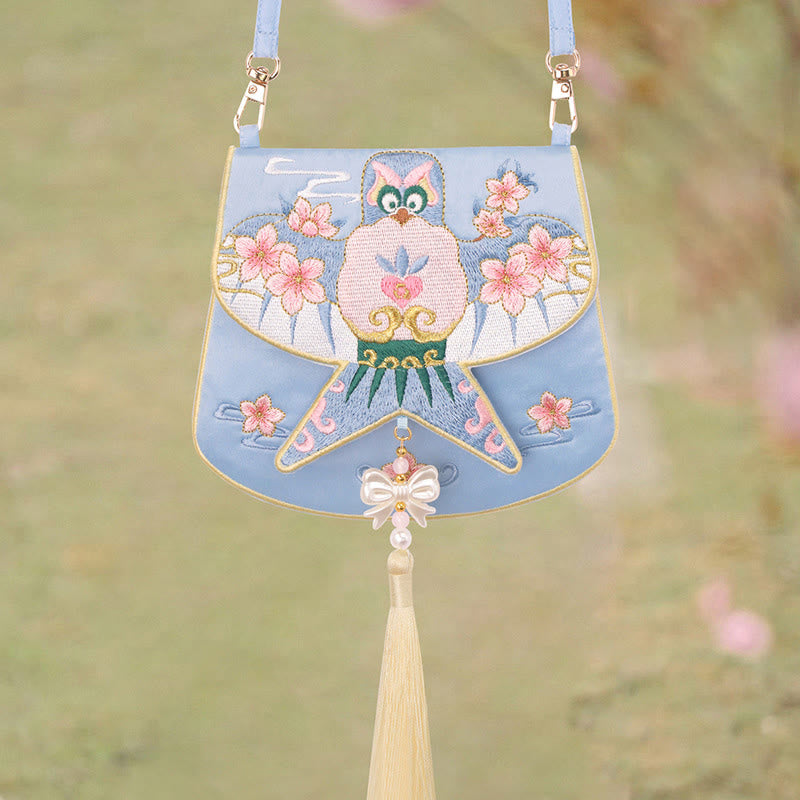 Buddha Stones Luck Embroidery Lotus Koi Fish Rabbit Flower Hanfu Bag Crossbody Bag Shoulder Bag - Blue Kite Flower - image 27