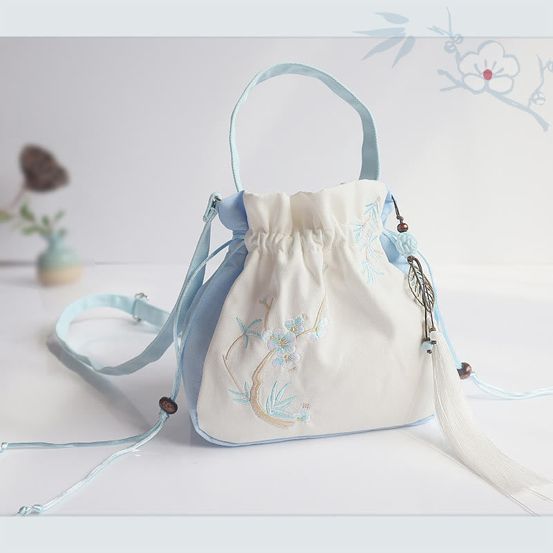 Buddha Stones Handmade Embroidered Flowers Canvas Tote Shoulder Bag Handbag - Light Blue White Flower 20*20cm - image 27