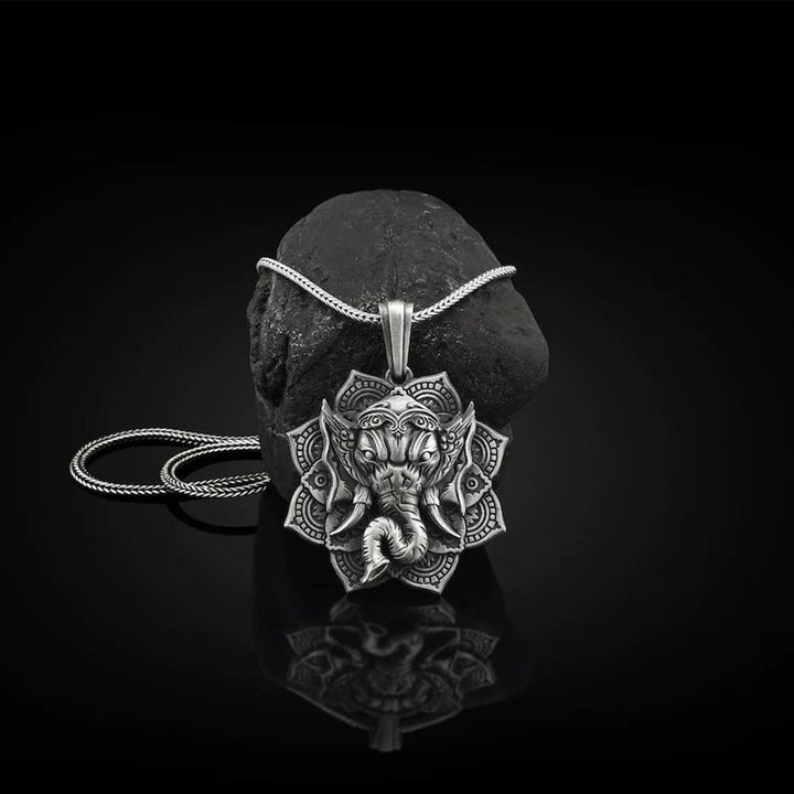 Buddha Stones Pure Tin Ganesh Ganpati Elephant Protection Amulet Necklace Pendant - Ganesh Pendant&Keel Chain - image 0