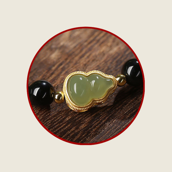 Buddha Stones Natural Black Obsidian Hetian Jade Gourd Double Happiness Strength Bracelet - image 13
