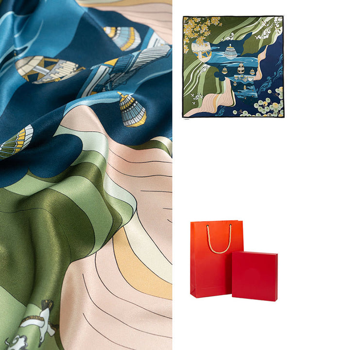 Buddha Stones Jungle Oil Painting Auspicious Clouds 100% Mulberry Silk Scarf Premium Grade 6A Double-sided Silk Neck Scarf - image 28