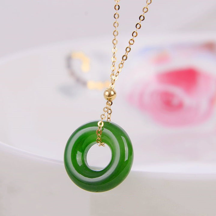 Round Cyan Jade Healing 14k Gold Plated Copper Necklace Pendant - image 3