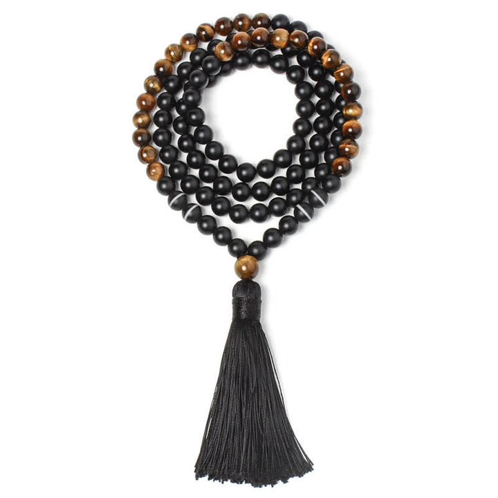 Buddha Stones Black Onyx Tiger Eye Fortune Bracelet Tassel Necklace Pendant - image 2