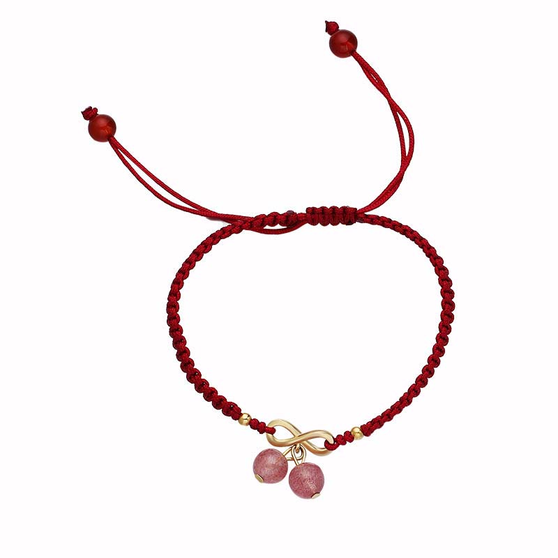 Buddha Stones Strawberry Quartz Crystal Endless Knot Love Healing Red String Weave Bracelet - image 8