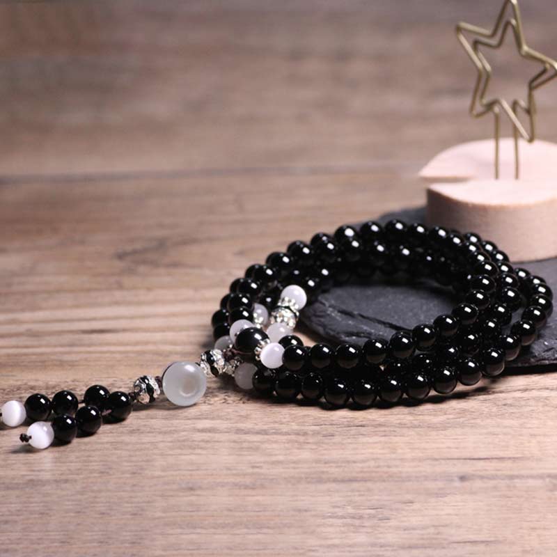 Buddha Stones Black Onyx White Crystal Bead Meditation Bracelet - image 3